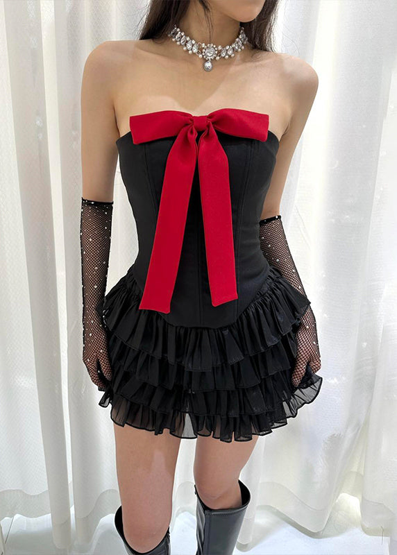 Novelty Red Cold Shoulder Bow Cotton Two Pieces Set Sleeveless KK087 SH-LF-TPIEC240602