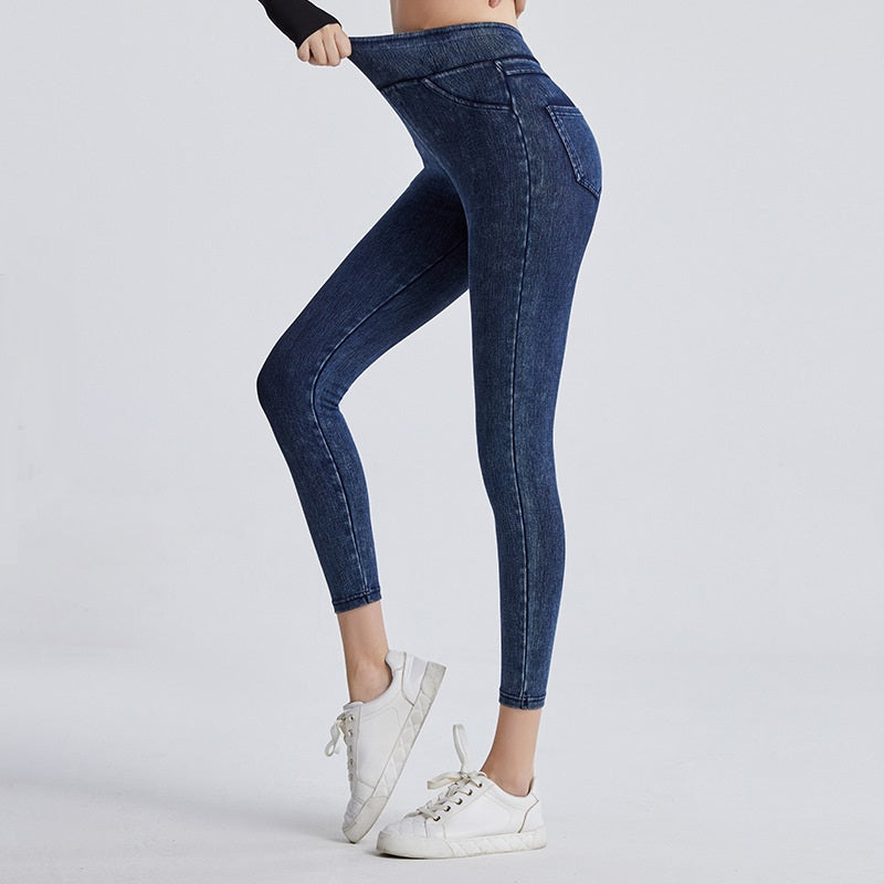 Women Casual Plain High Stretch Blue Tight Leggings QS71 Furdela