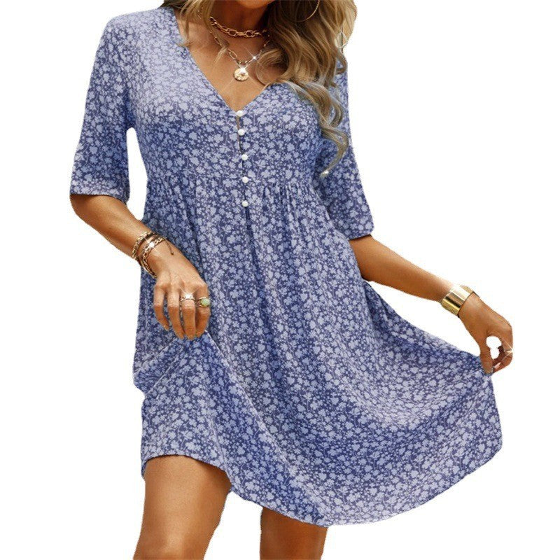 JFN V Neck Floral Vacation Mini Dresses QA58 Furdela