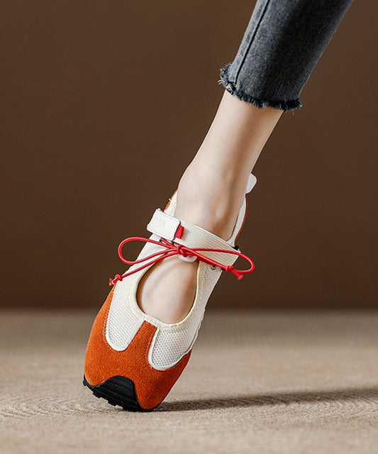 Flat Splicing Women Breathable Shoes Orange Mesh Boutique FashionChic