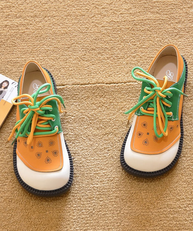 Women Orange Up For Lace Comfy Flat Splicing Shoes FashionChic