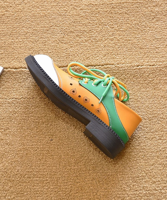 Women Orange Up For Lace Comfy Flat Splicing Shoes FashionChic