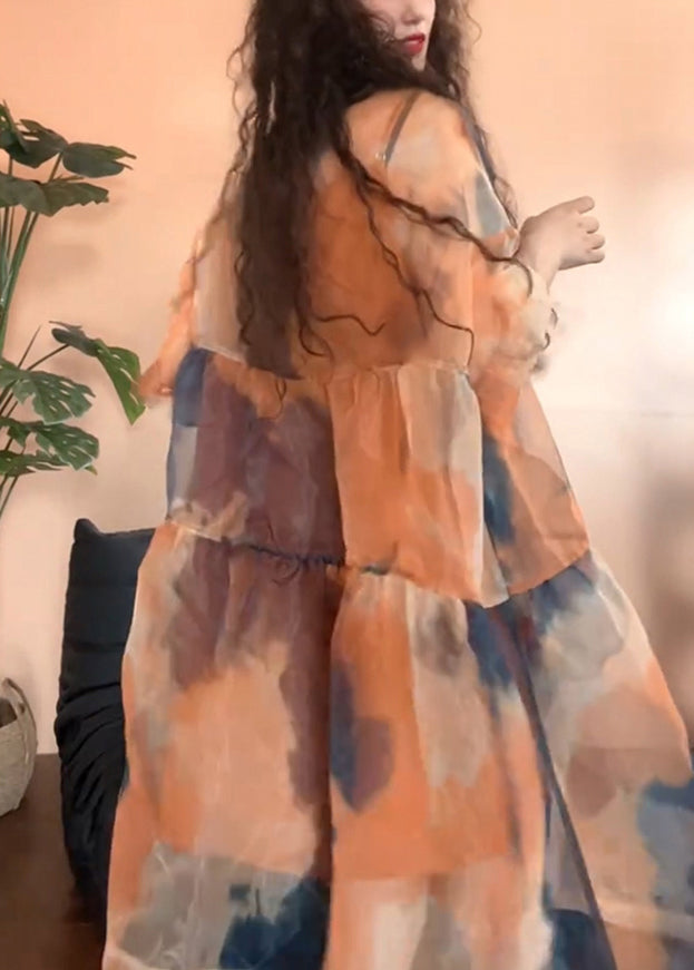 Orange Sleeve Tulle Set Design Pieces Original Two Patchwork Half FashionChic