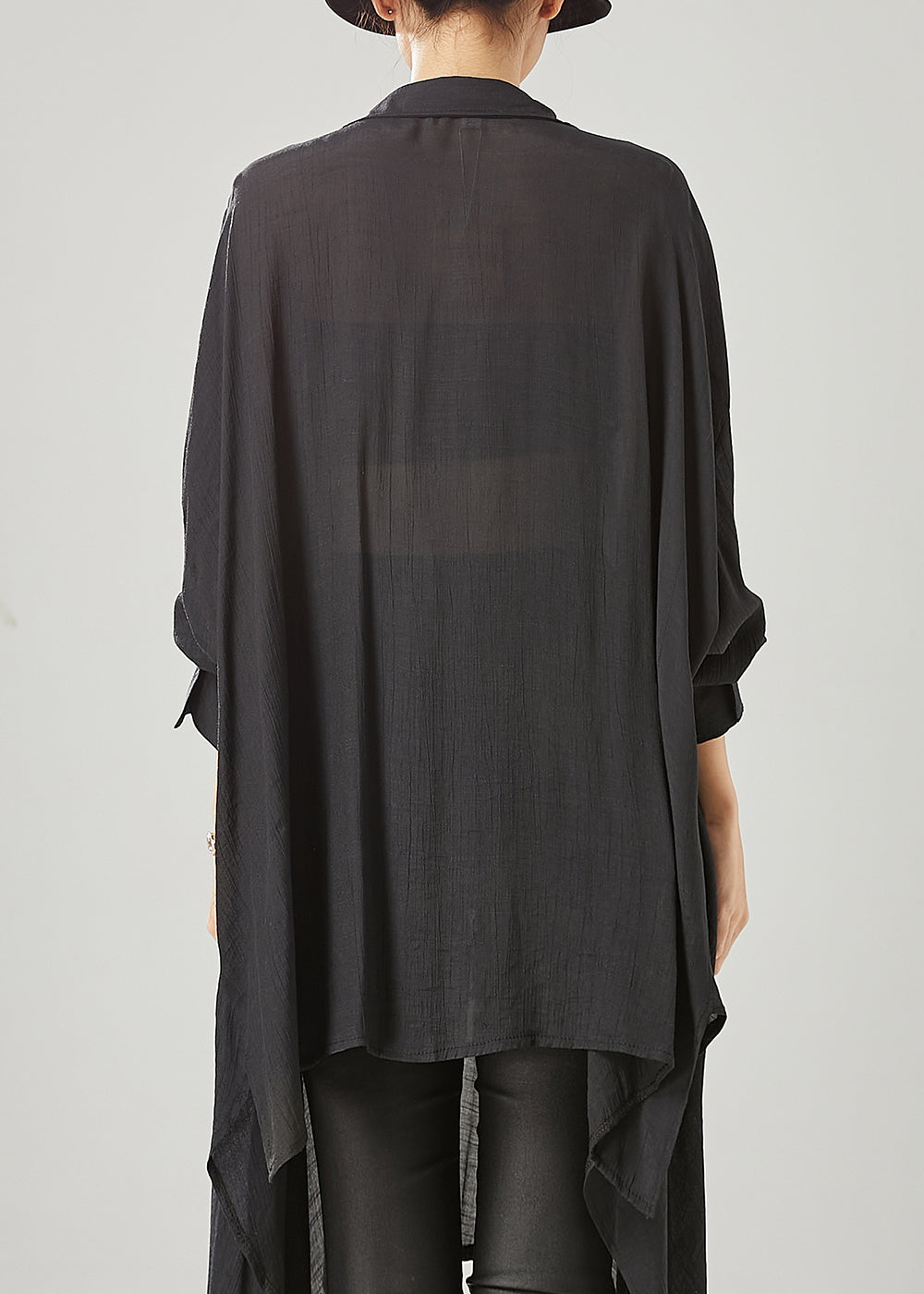 Organic Black Asymmetrical Cotton Loose Blouses Spring YU1001 Ada Fashion