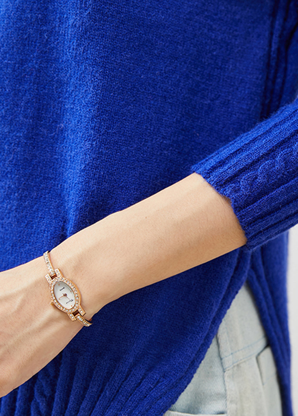 Organic Blue High Neck Side Open Knit Sweater Spring YU1065 Ada Fashion