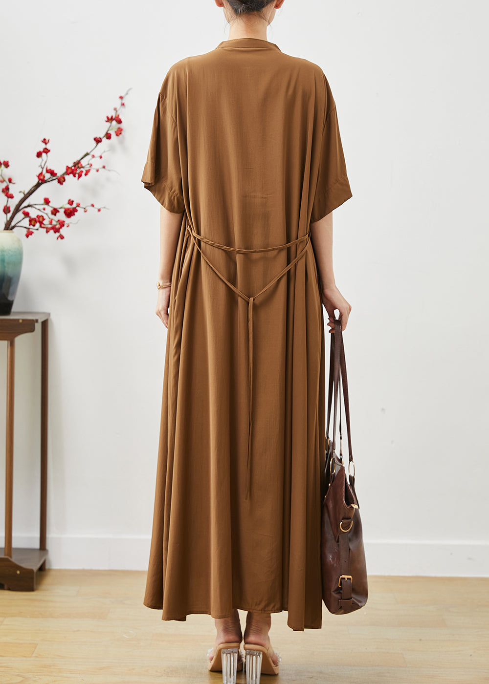 Organic Brown Oversized Cotton Maxi Dresses Summer AP1071 AM-SDL240904
