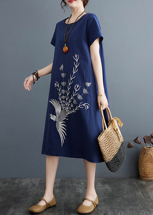 Summer Line Dresses Organic A Print Cotton Navy FashionChic