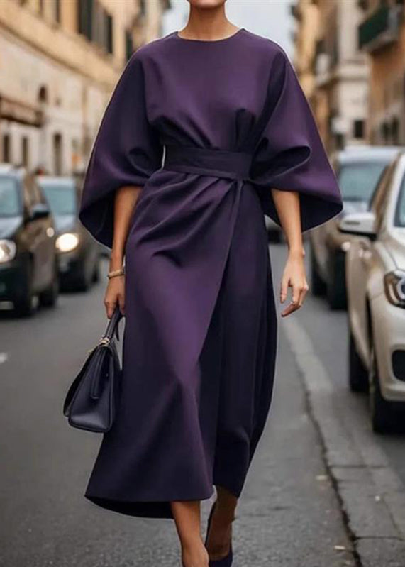 Solid Tunic Long Sleeve Purple Batwing Dress Organic FashionChic