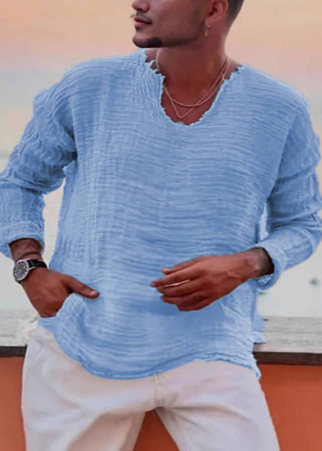 Men Open Side Fall Solid Cotton Original T Shirts Coffee FashionChic