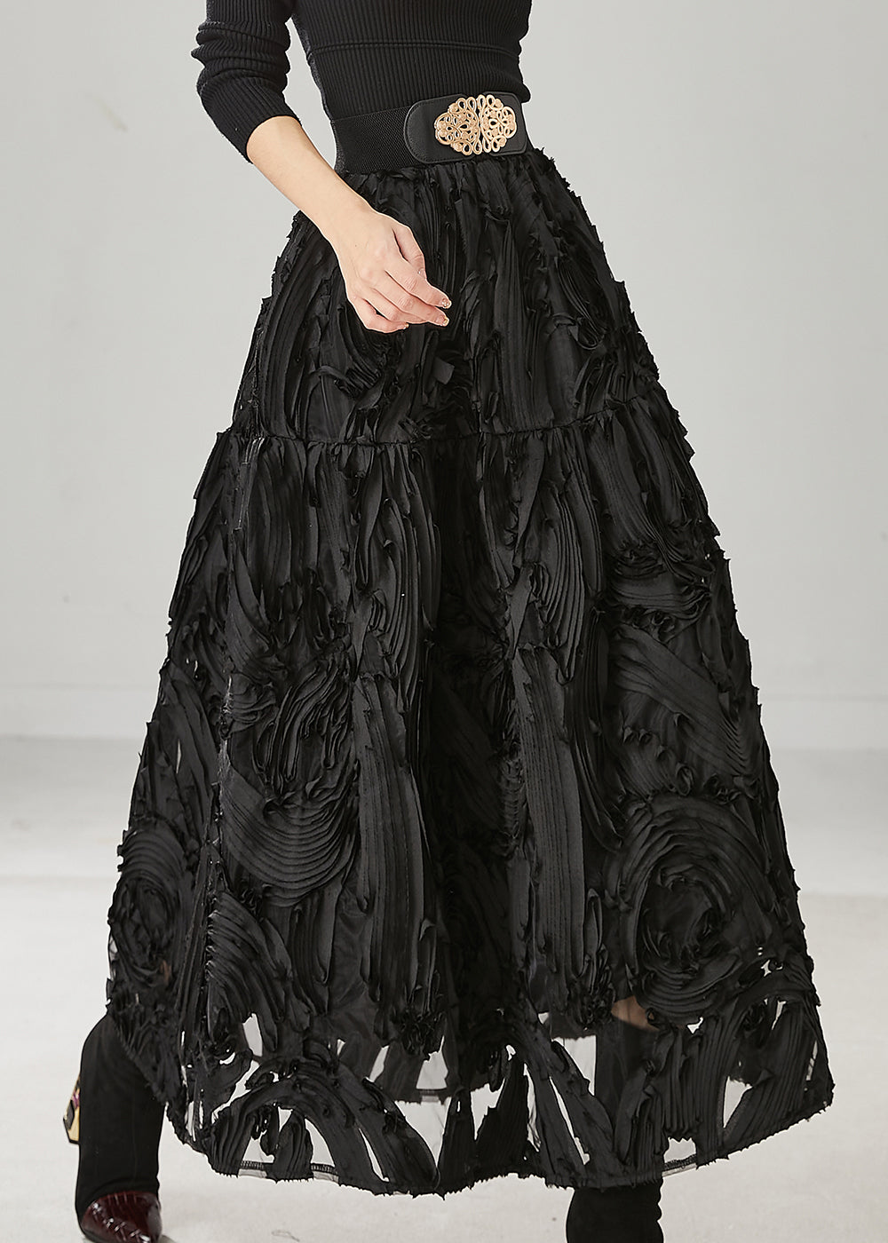 Original Design Black Exra Large Hem Cotton Skirt Spring YU1024 Ada Fashion