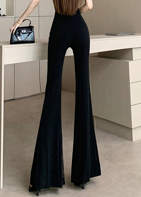Draping Black Patchwork Trousers Original Design Flared Lace FashionChic