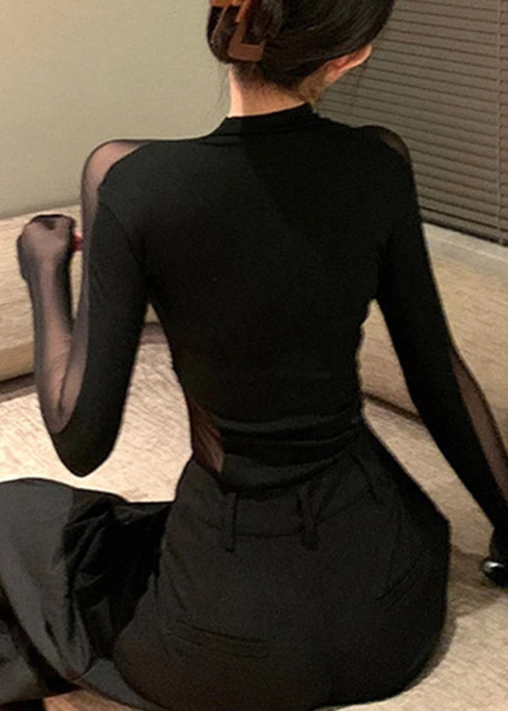 Black Tops Design Spring Flattering Original Tulle FashionChic