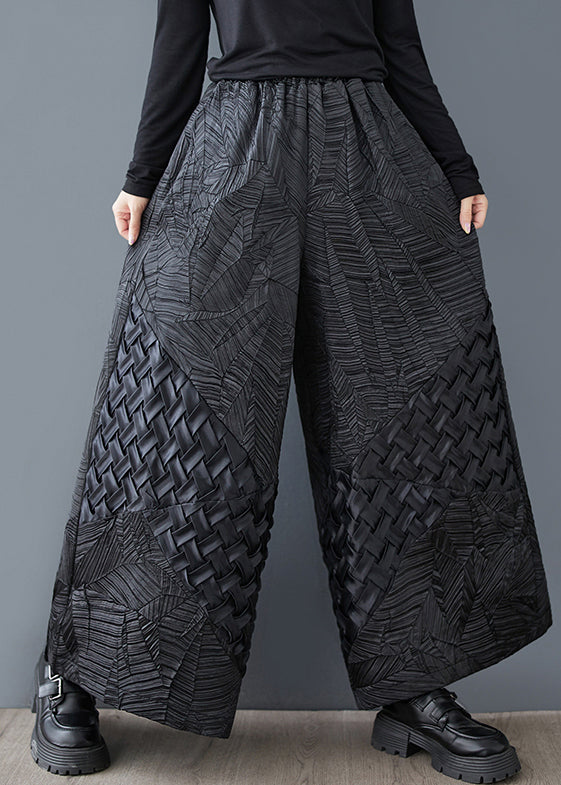 Original Leg Oversized Summer Jacquard Wide Design Pants Black FashionChic
