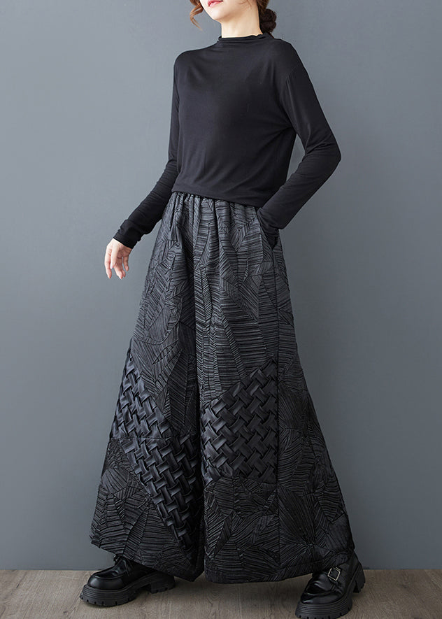 Original Leg Oversized Summer Jacquard Wide Design Pants Black FashionChic