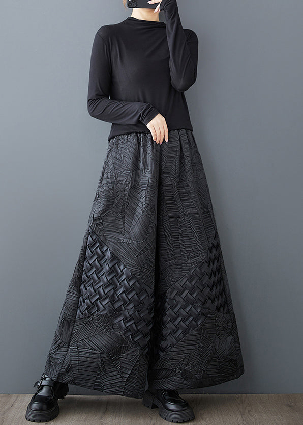 Original Leg Oversized Summer Jacquard Wide Design Pants Black FashionChic