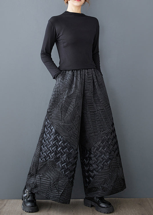 Original Leg Oversized Summer Jacquard Wide Design Pants Black FashionChic