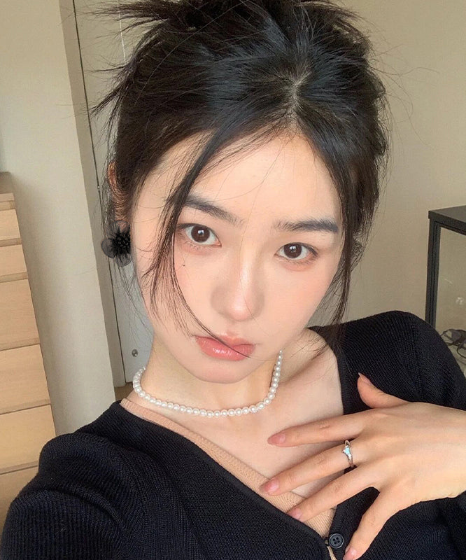 Design Tulle Black Original Floral Stud Earrings FashionChic