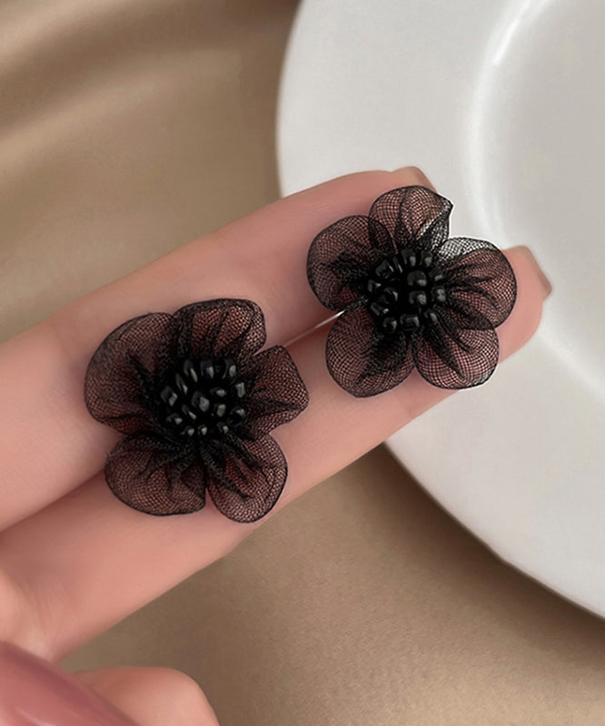 Design Tulle Black Original Floral Stud Earrings FashionChic