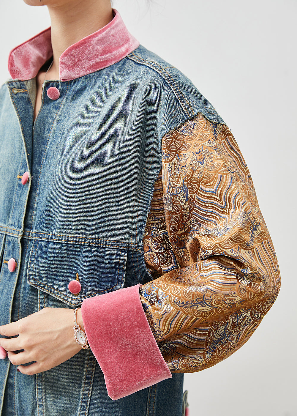 Original Design Blue Oversized Patchwork Denim Jacket Spring YU1060 Ada Fashion