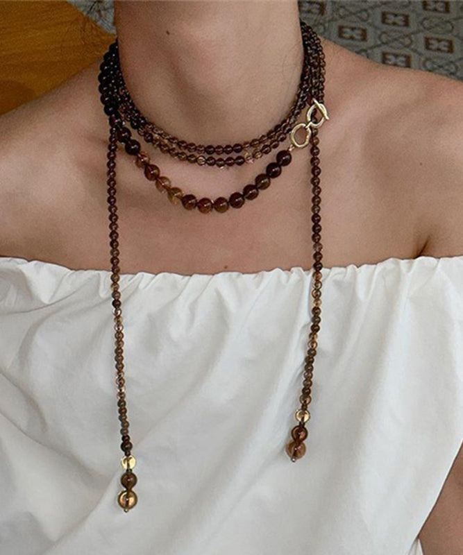 Original Design Chocolate Alloy Crystal Beadin Gratuated Bead Necklace YU001 ABC