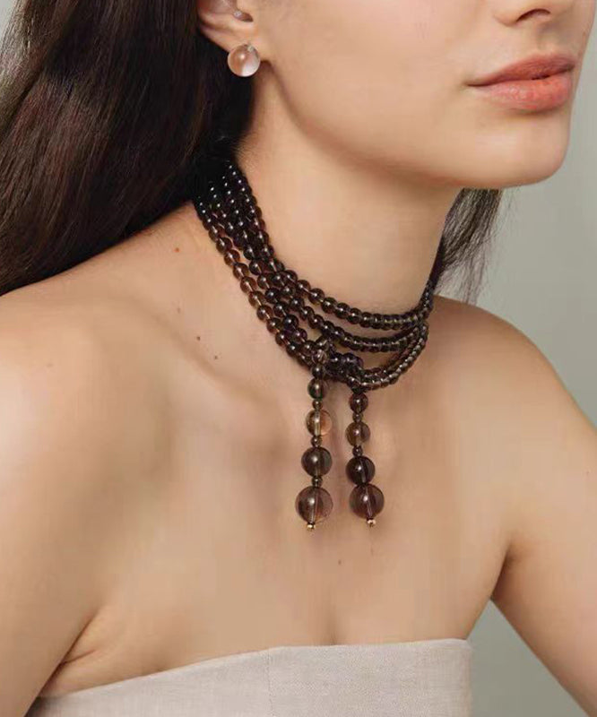 Original Design Chocolate Alloy Crystal Beadin Gratuated Bead Necklace YU001 ABC