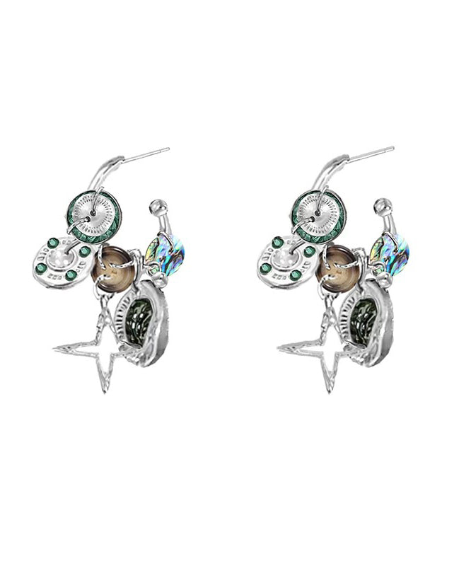 Hoop Earrings Metal Original Design Coffee Star Button FashionChic