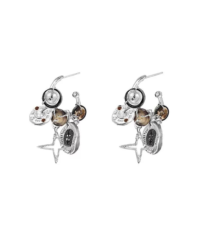 Hoop Earrings Metal Original Design Coffee Star Button FashionChic