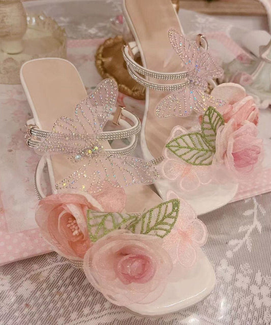 Original Slide Sandals Peep Zircon Butterfly Design Toe Flower FashionChic