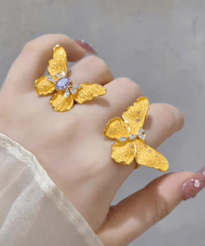 Original Design Gold Copper Alloy Zircon Butterfly Rings YA043 ABC