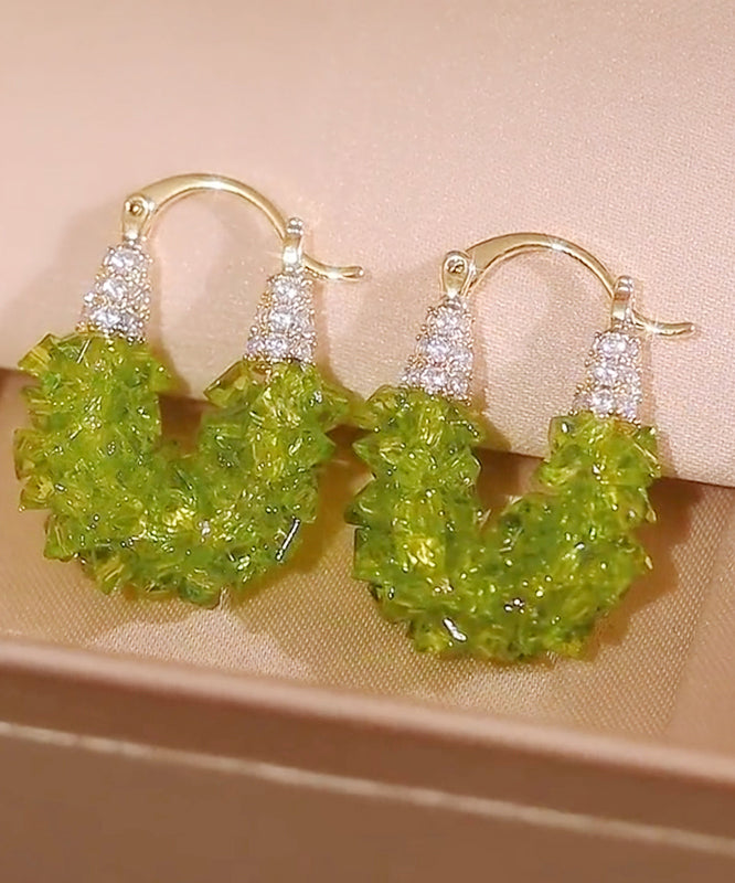 Original Design Green Copper Alloy Zircon Crystal Hoop Earrings RB021 ABC