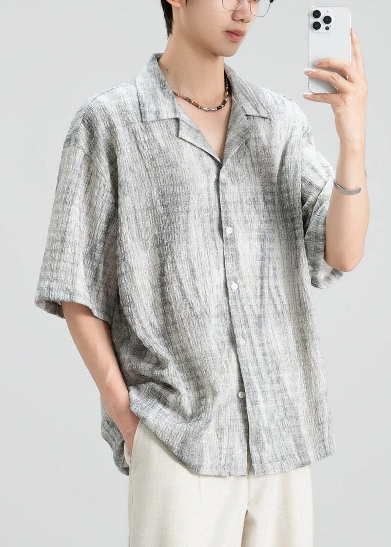 Shirts Collar Design Peter Pan Button Grey Mens Original Cotton FashionChic