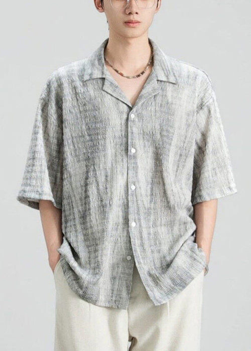 Shirts Collar Design Peter Pan Button Grey Mens Original Cotton FashionChic