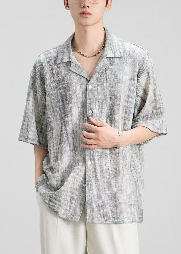 Shirts Collar Design Peter Pan Button Grey Mens Original Cotton FashionChic