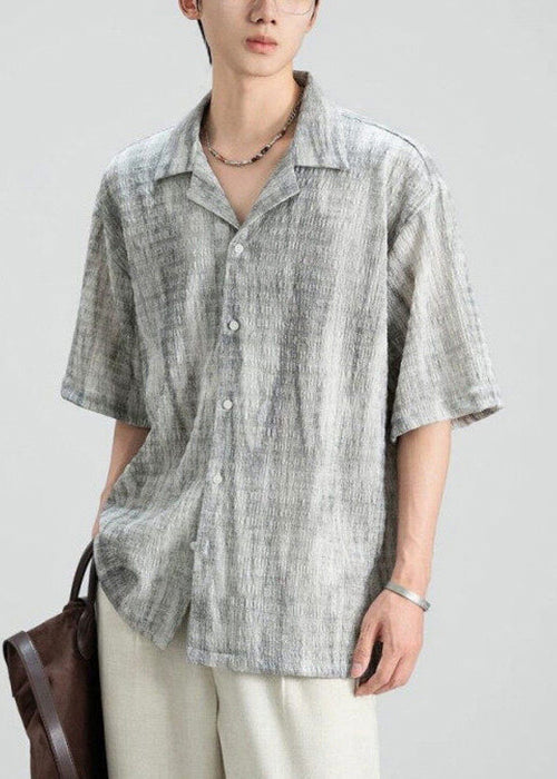 Shirts Collar Design Peter Pan Button Grey Mens Original Cotton FashionChic