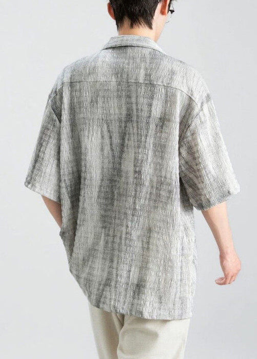 Shirts Collar Design Peter Pan Button Grey Mens Original Cotton FashionChic