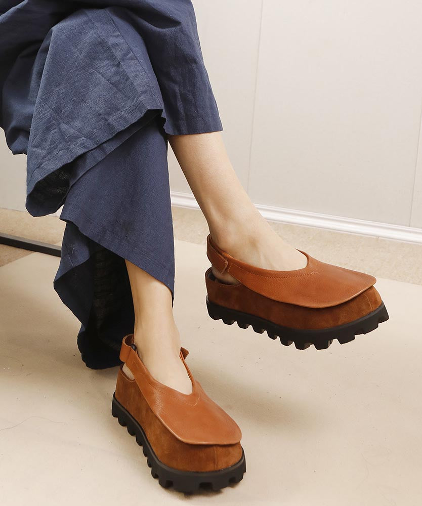 Original Design Handmade Brown Splicing Platform Flat Shoes YC030 ABC