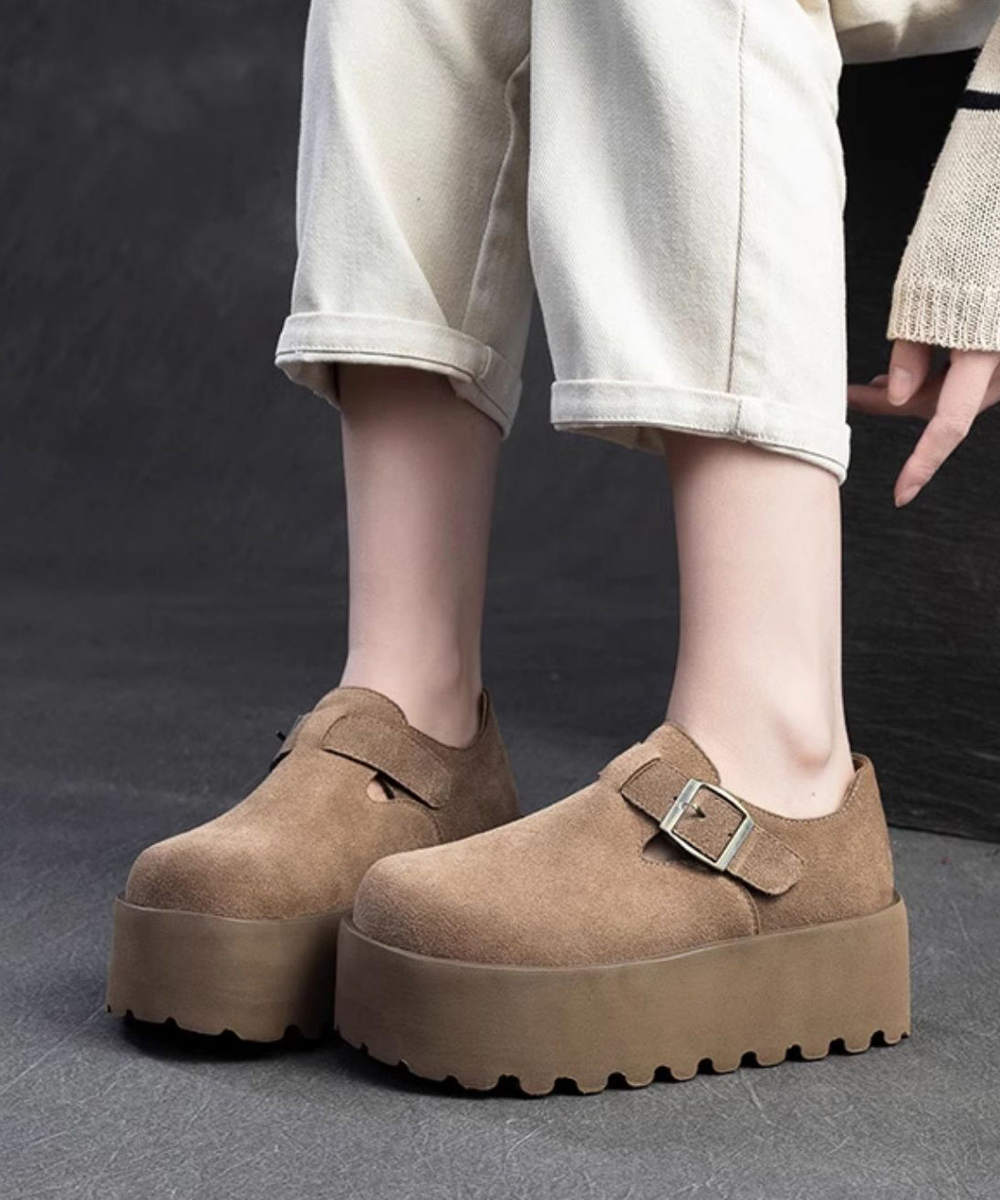 Original Design Khaki Women Splicing Suede Platform Shoes YC010 ABC