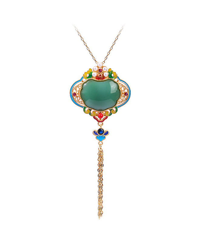Original Design Rainbow Copper Overgild Jade Pearl Enamel Safety Lock Tassel Pendant Necklace KX1070 Ada Fashion