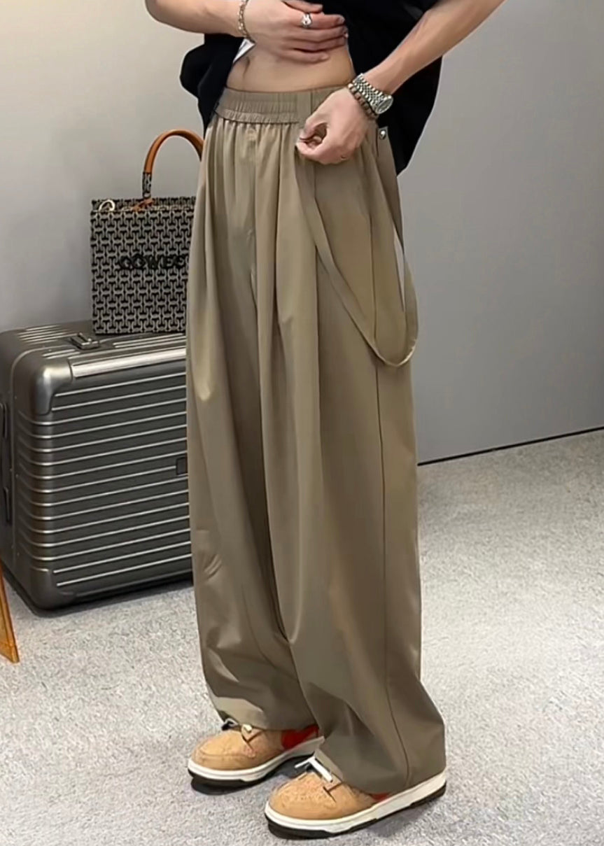 Ice Pockets Waist Silk Khaki Elastic Original Men Wide Pants Leg FashionChic