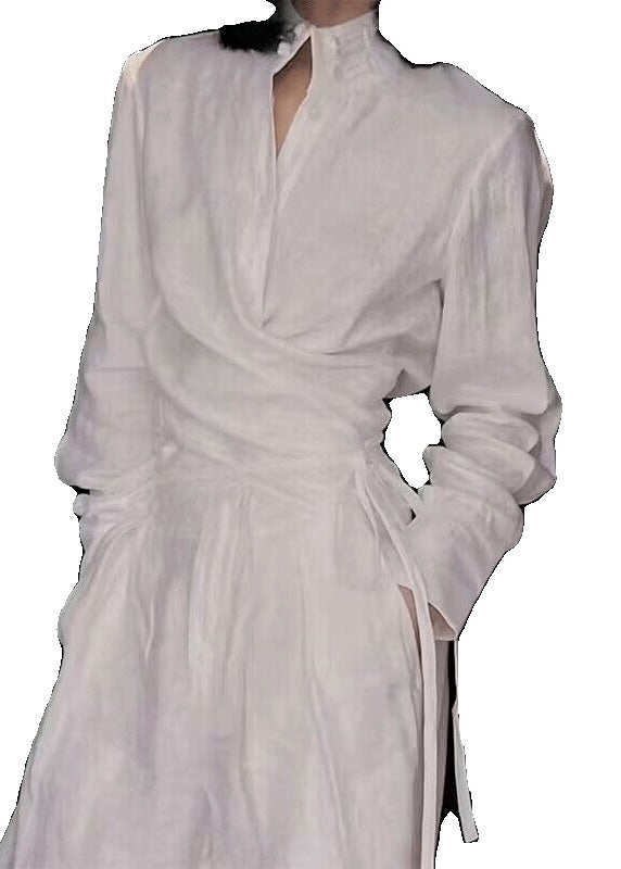 Original White Stand Collar Lace Up Linen Two Piece Suit Set Spring YZ016 ABC