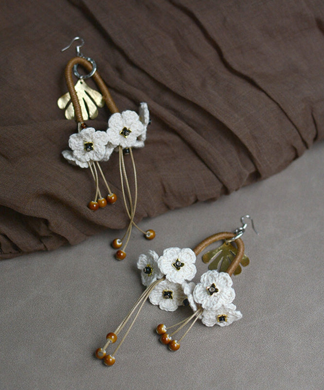 Original White Sterling Silver Handmade Weaving Floral Tassel Drop Earrings RG013 ABC