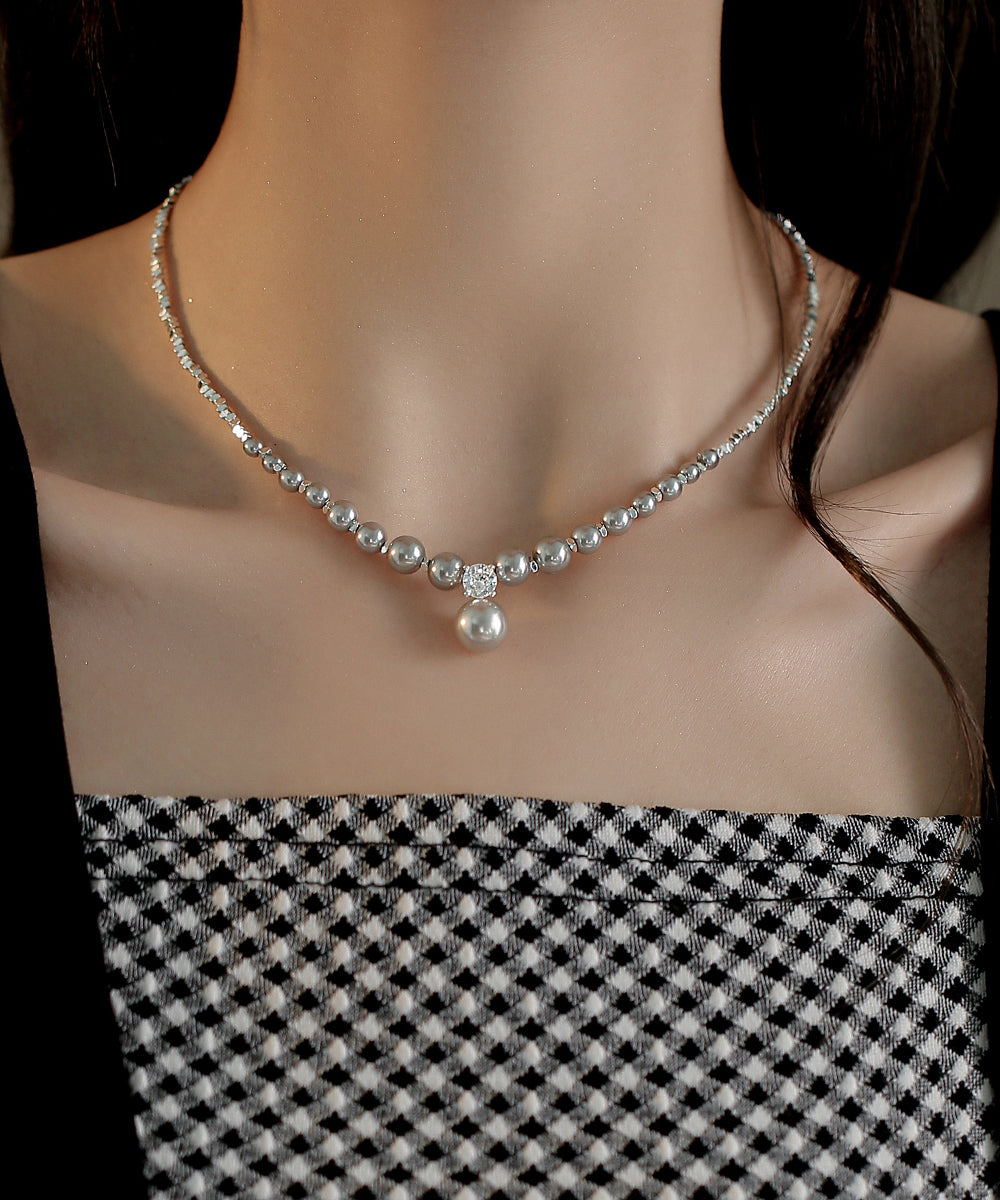 Original White Sterling Silver Zircon Pearl Pendant NecklaceFine Silk Sterling Silver Broken Silver Gypsophila Necklace ET005 ABC