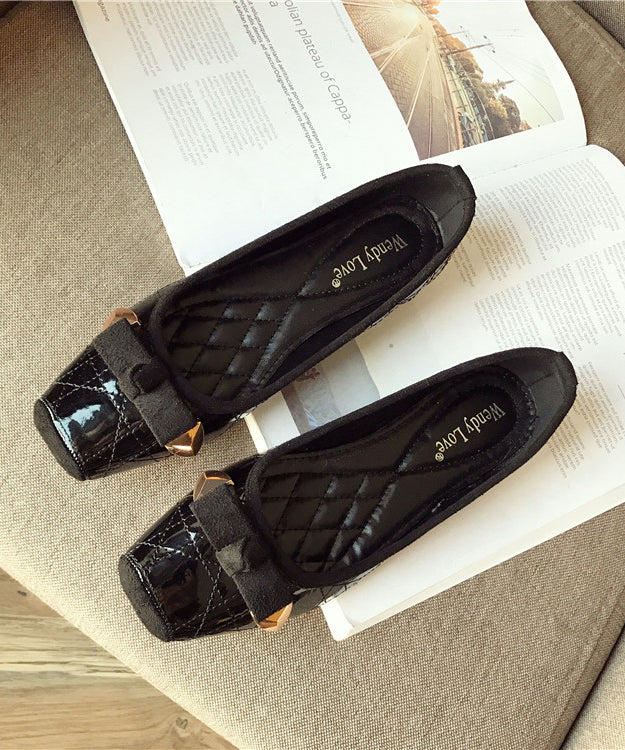 Toe Leather Splicing Flats Pink Women Square Faux Bow FashionChic