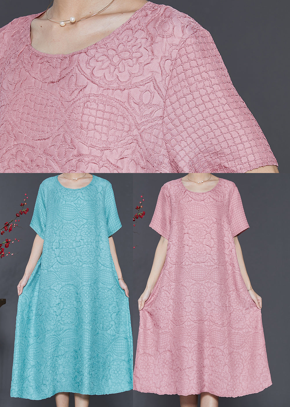 Pink Jacquard Cotton Vacation Dresses Oversized Summer SD1027 Ada Fashion