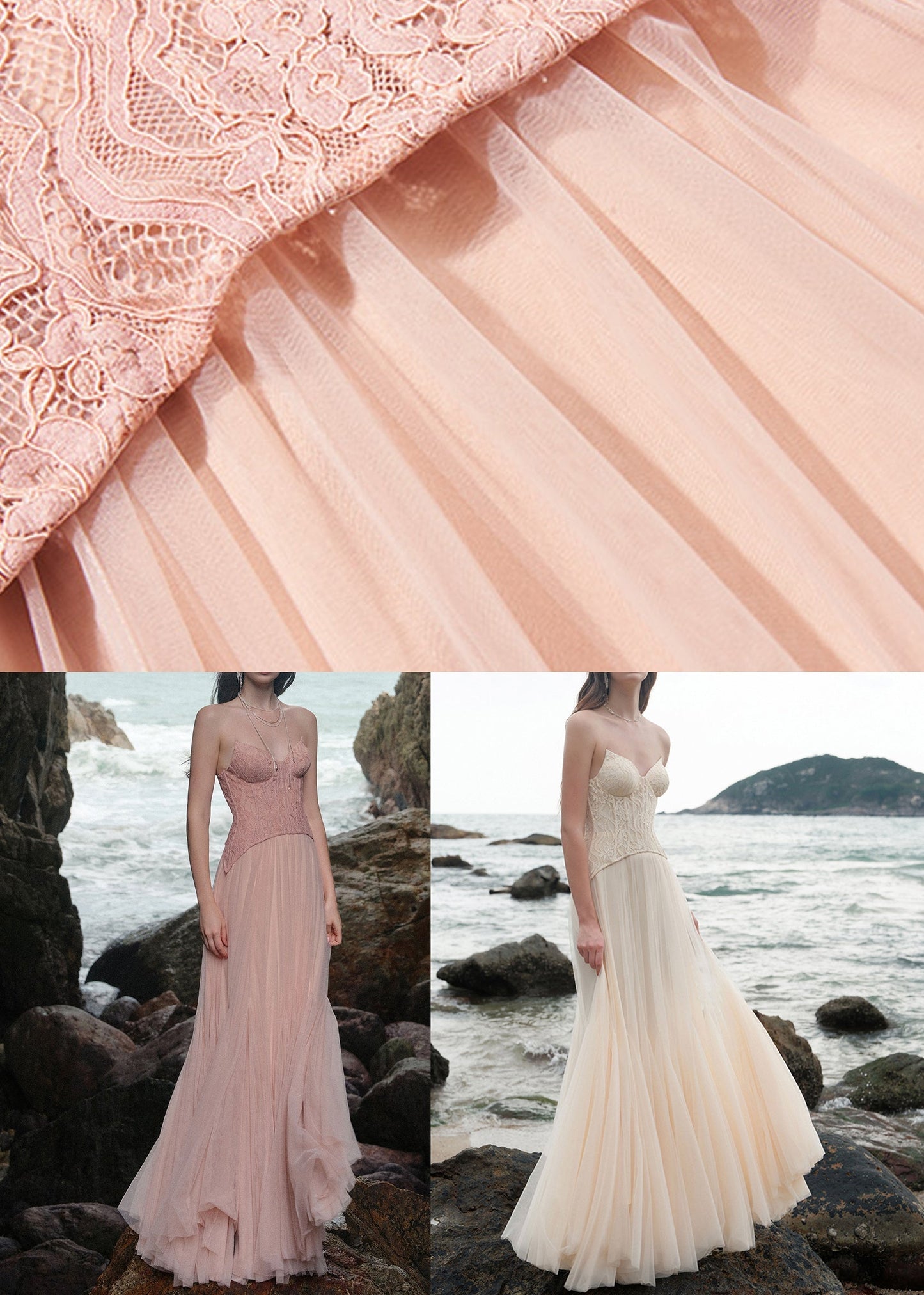Summer Lace Dresses Backless Tulle Pink Maxi Patchwork FashionChic