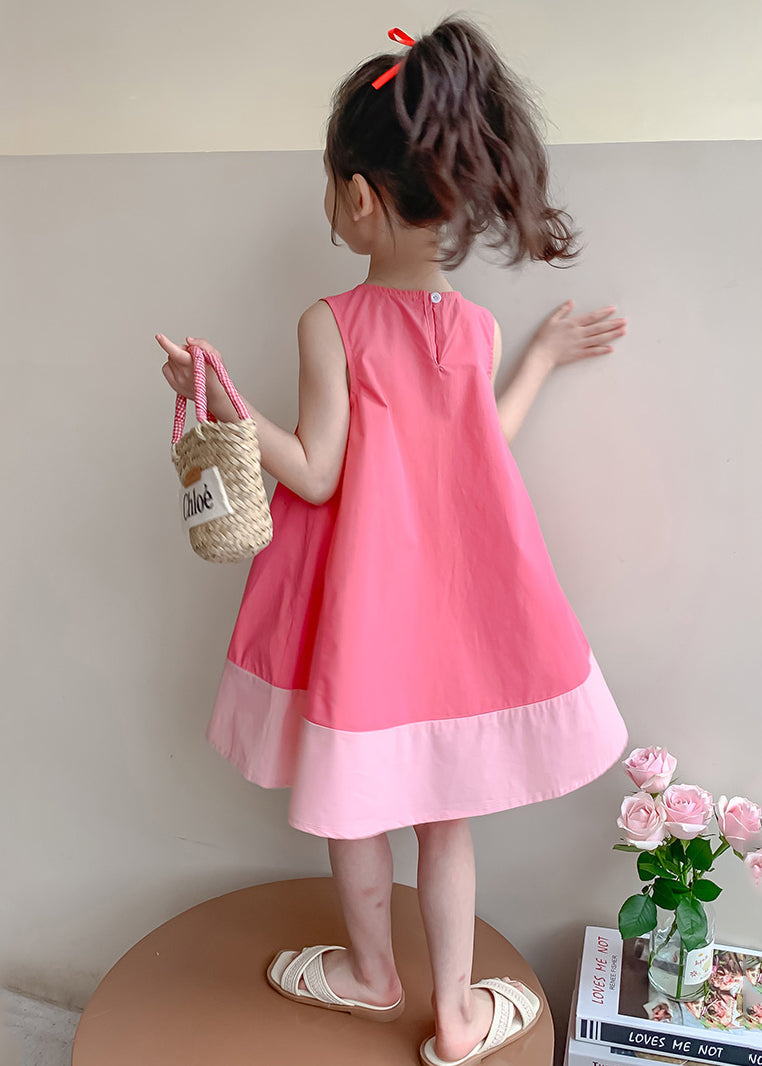 Pink Patchwork Cozy Cotton Girls Dress O Neck Summer EW048 WS-RCTZSDGL240809