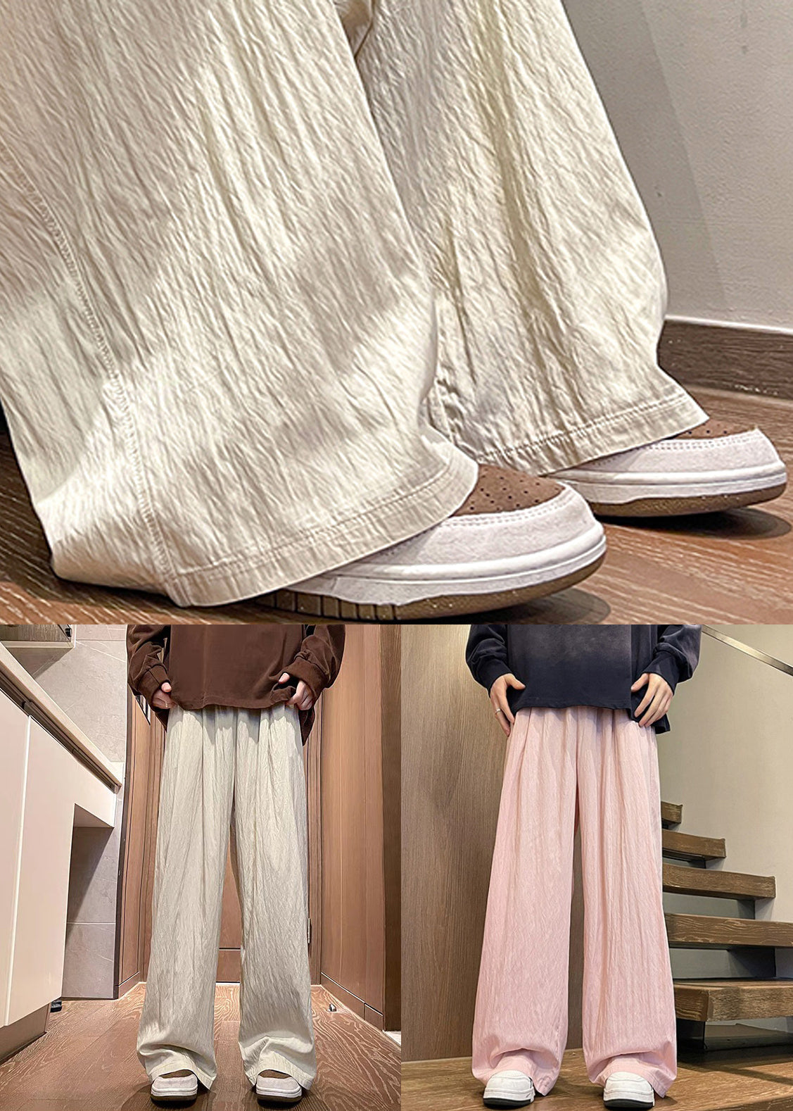 Wide Pants Waist Silk Pink Solid Elastic Leg Summer Ice Mens FashionChic