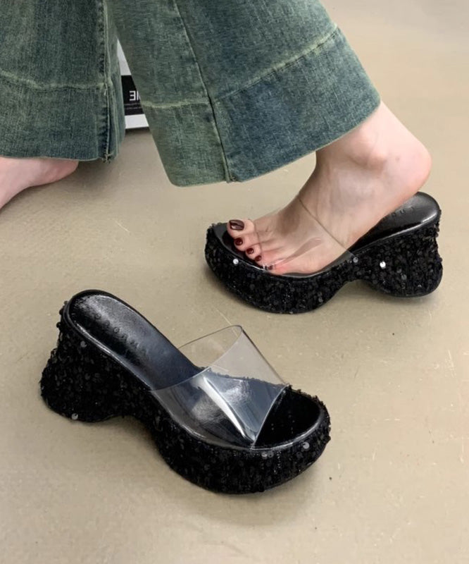 Sandals Sequins Slide Wedge Splicing Fine Stylish Pink FashionChic