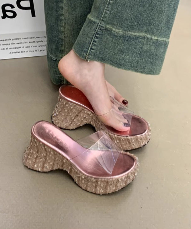 Sandals Sequins Slide Wedge Splicing Fine Stylish Pink FashionChic