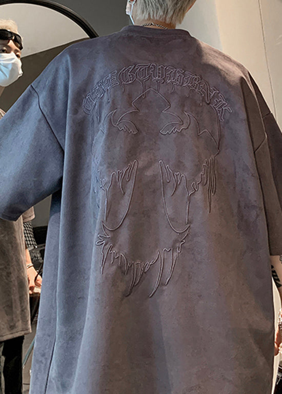 Apparel Shirts Men Apricot Faux T Embroideried Size Plus Suede FashionChic